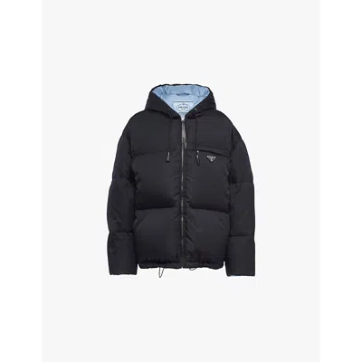 PRADA WOMENS BLACK RE-NYLON BRAND-PLAQUE SHELL-DOWN JACKET