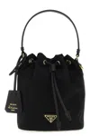 Prada Triangle-logo Bucket Bag In Black