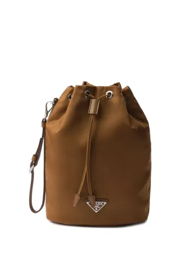 Prada Re-nylon Bucket Bag In Brown