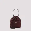 Prada Nylon Bucket Bag Leather Strap In Burgundy