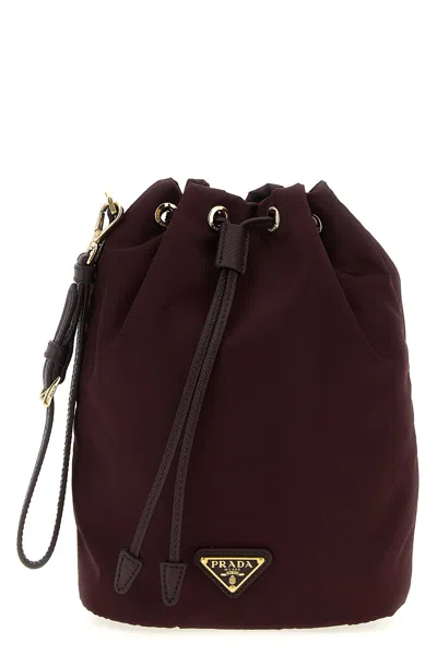 Prada Re-nylon Bucket Bag In Burgundy