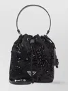 Prada Re-nylon Logo Plaque Bucket Bag In Black