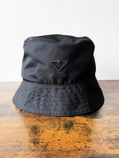 Pre-owned Prada Re-nylon Bucket Hat In Black