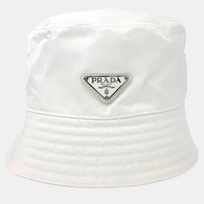 Pre-owned Prada Re-nylon Bucket Hat In White