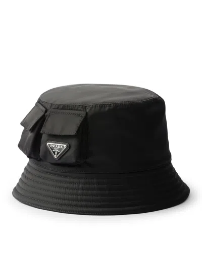 Prada Re-nylon Bucket Hat With Mini Pockets In Black