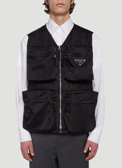 Pre-owned Prada Re-nylon Cargo Vest In Black