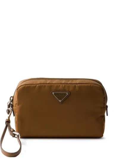 Prada Re-nylon Clutch In Braun