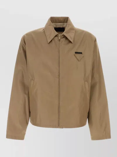 Prada Re Nylon Collared Jacket Chest Pocket In Brown