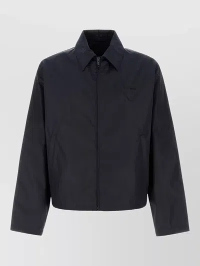 Prada Re Nylon Collared Jacket Long Sleeves In Blue