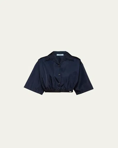 Prada Re-nylon Crop Collared Top In Blue