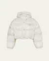 Prada Re-nylon Cropped Convertible Down Jacket In F0009 Bianco
