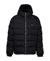 Prada Logo Hooded Cotton-padded Jacket In Black