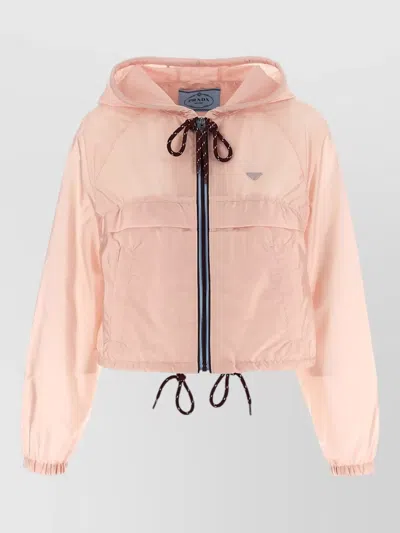 Prada Re Nylon Cropped Hooded Feather Jacket In Pink