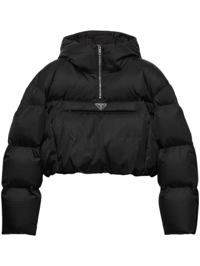 Prada Re-nylon Cropped Down Jacket In Black