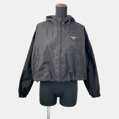 Pre-owned Prada Re-nylon Cropped Jacket Size 36 Black Nylon