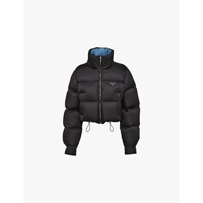 PRADA WOMENS BLACK RE-NYLON CROPPED RECYCLED SHELL-DOWN JACKET