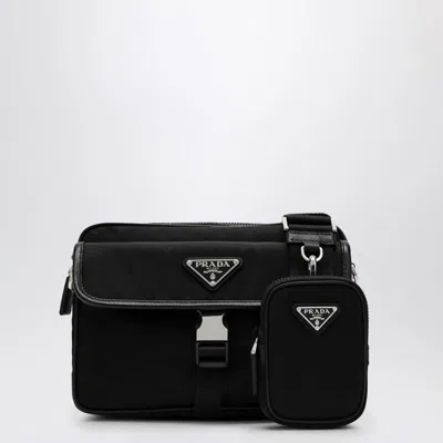 Prada Triangle Logo Re-nylon Messenger Bag In Black