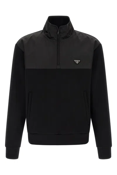 Prada Re-nylon Detail Sweatshirt In Black