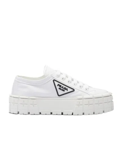 Prada Re-nylon Double Wheel Lace-up Casual Trainers In White