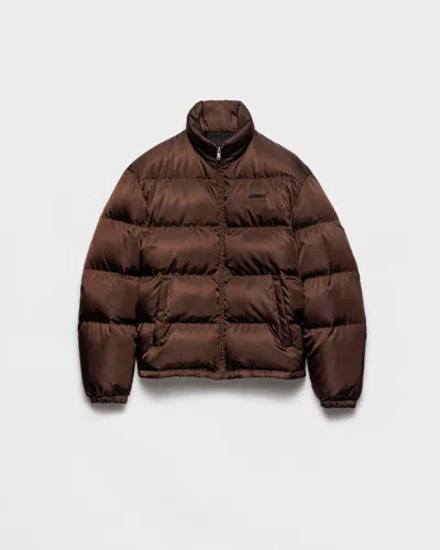 Prada High Collar Long Sleeve Cotton Coat In Brown