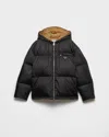 Prada Re-nylon Gabardine Hooded Down Jacket In Black