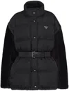 Prada Detachable-sleeve Belted Puffer Jacket In Black
