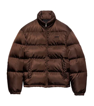 Prada Re-nylon Down Jacket In Brown