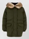 Prada Re Nylon Down Jacket Faux Fur Collar In Green