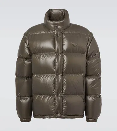 Prada Triangle Logo Oversized Down Jacket In Green