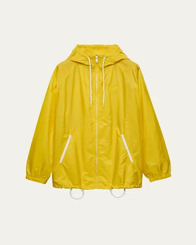 Prada Re-nylon Drawstring Hooded Rain Jacket In Yellow