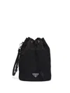 Prada Nylon And Leather Drawstring Pouch In Black