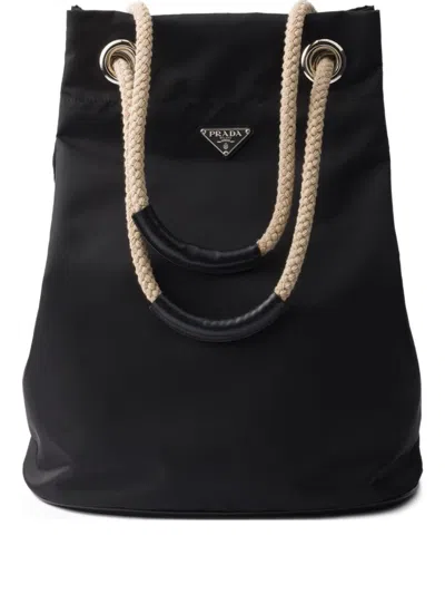 Prada Re-nylon Drawstring Tote Bag In Black
