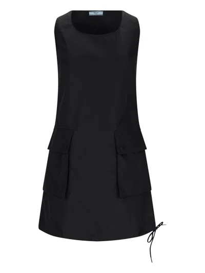 Prada Re-nylon Dress In Black