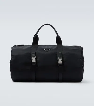 Prada Re-nylon And Saffiano Leather Duffle Bag In Black