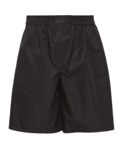 Prada Re-nylon Elasticated Waist Bermuda Shorts In Nero
