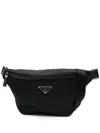 Prada Re-nylon Enamel-logo Belt Bag In Black