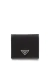 Prada Logo Plaque Saffiano Leather Cardholder In Black