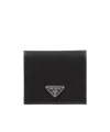 Prada Logo Plaque Bi-fold Wallet In Black