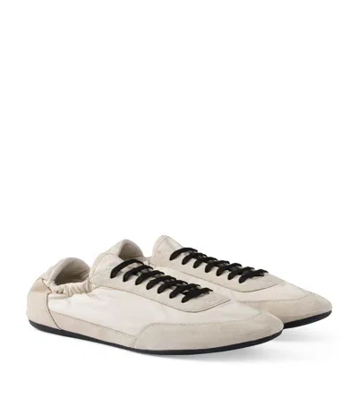 Prada Women Ivory Re-nylon And Suede Collapse Sneakers In Neutral