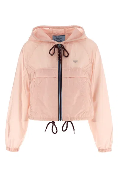 Prada Re-nylon Feather Crop Jacket In Pink