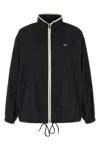 Prada Renylon Windbreaker High Collar Elastic Cuffs In Black