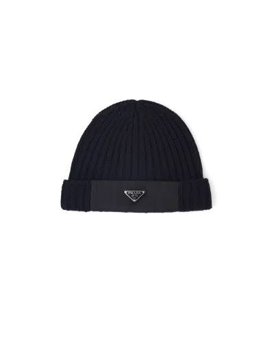 PRADA RE-NYLON GABARDINE AND WOOL CAP
