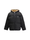 Prada Re-nylon Gabardine Hooded Down Jacket In Black