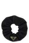 Prada Triangle Logo Enamel Scrunchie In Black