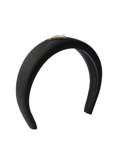 Prada Womens Black Triangle-logo Velvet Headband