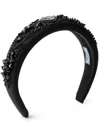 Prada Embellished Re-nylon Headband In Black