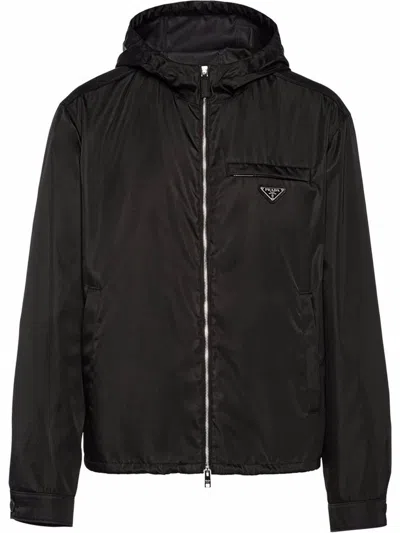 Prada Hooded Re-nylon Jacket In Nero