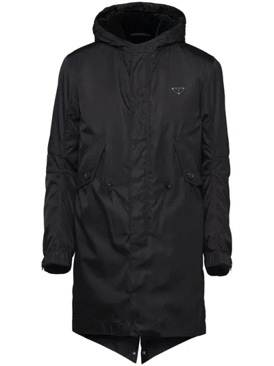 Prada Re-nylon Hooded Coat In Nero