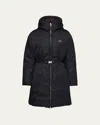 Prada Re-nylon Hooded Down Belted Jacket In Nero