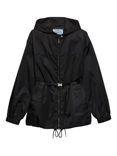 Prada Re-nylon Hooded Jacket In Black
